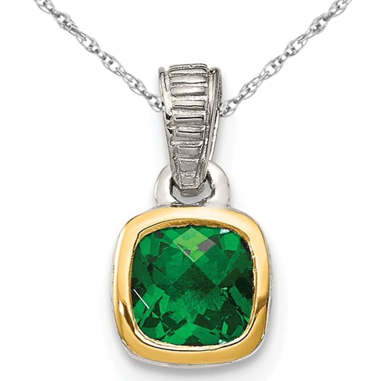 2/5 Carat (ctw) Princess Cut Lab Created Emerald Pendant Necklace in Sterling Silver with Chain Image 1