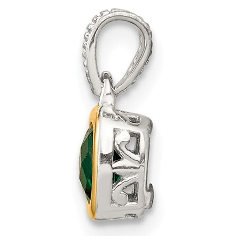 2/5 Carat (ctw) Princess Cut Lab Created Emerald Pendant Necklace in Sterling Silver with Chain Image 2