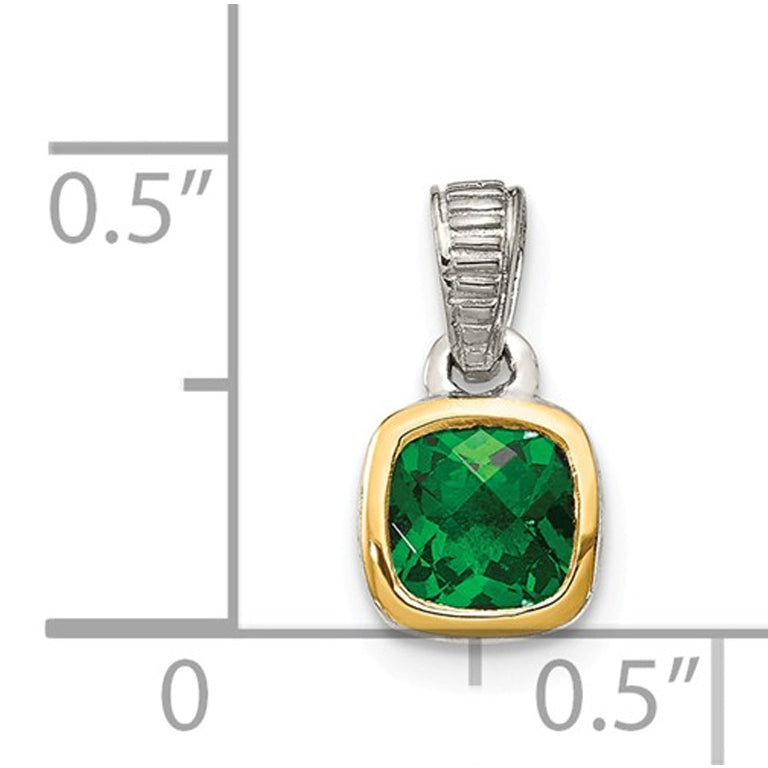 2/5 Carat (ctw) Princess Cut Lab Created Emerald Pendant Necklace in Sterling Silver with Chain Image 3
