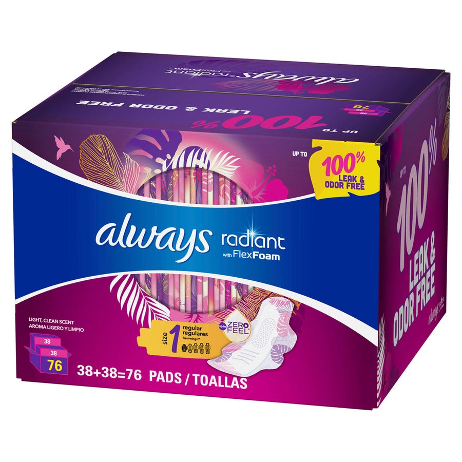 Always Radiant PadsSize 1Regular AbsorbencyScented (76 Count) Image 1