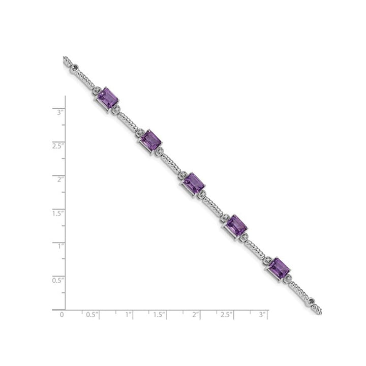 4.50 Carat (ctw) Emerald-Cut Amethyst Bracelet in Sterling Silver (7.50 Inches) Image 4