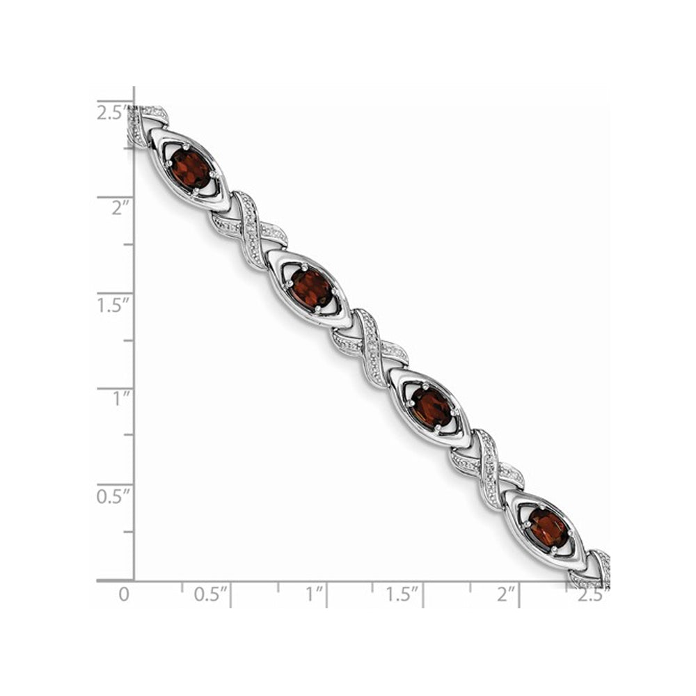 4.95 Carat (ctw) Oval Garnet Bracelet in Sterling Silver with Accent Diamonds Image 3