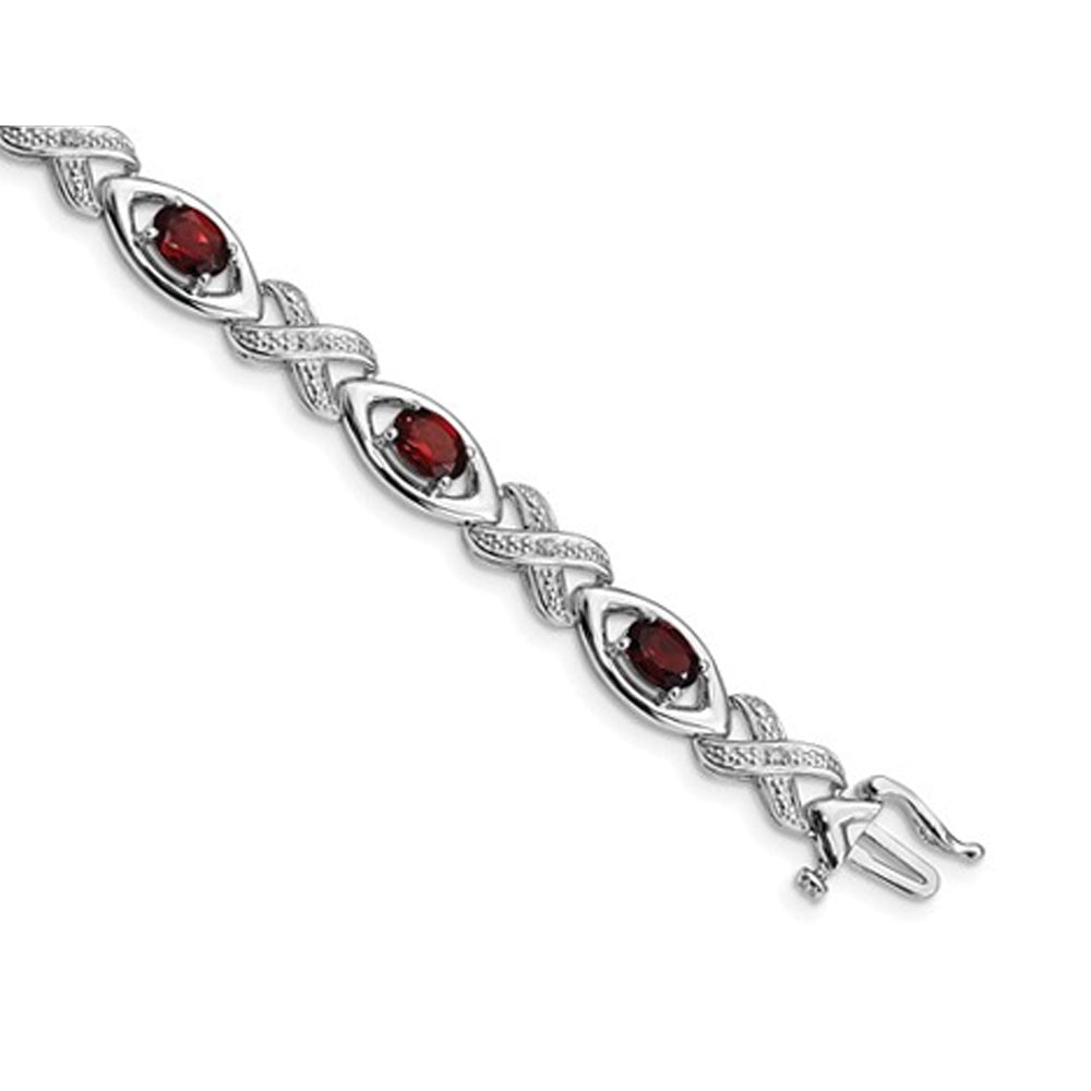 4.95 Carat (ctw) Oval Garnet Bracelet in Sterling Silver with Accent Diamonds Image 4