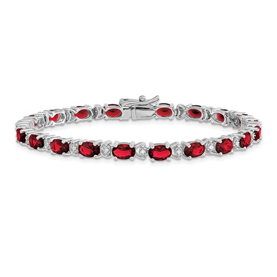 10.80 Carat (ctw) Lab-Created Ruby Bracelet in 14K White Gold Image 1