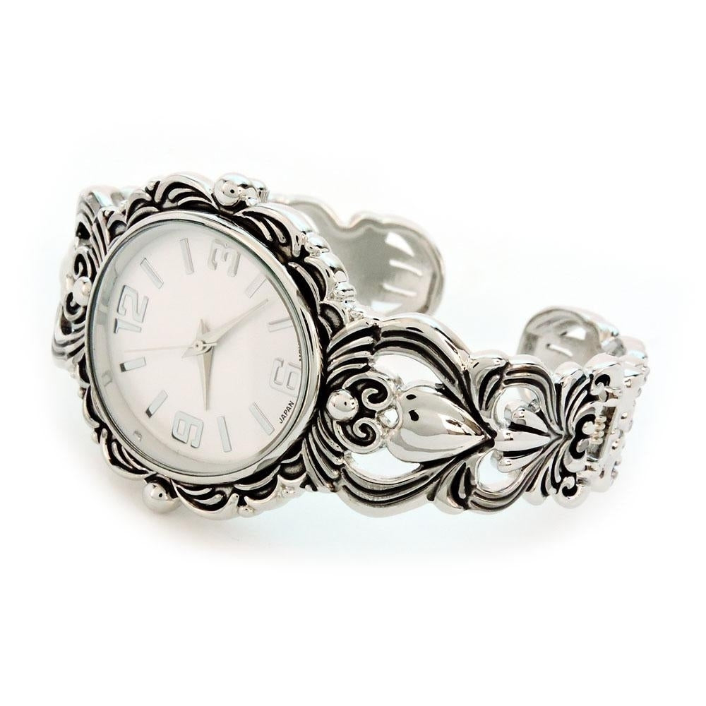 Silver Metal Decorated Large Oval Face Womens Bangle Cuff Watch Image 2
