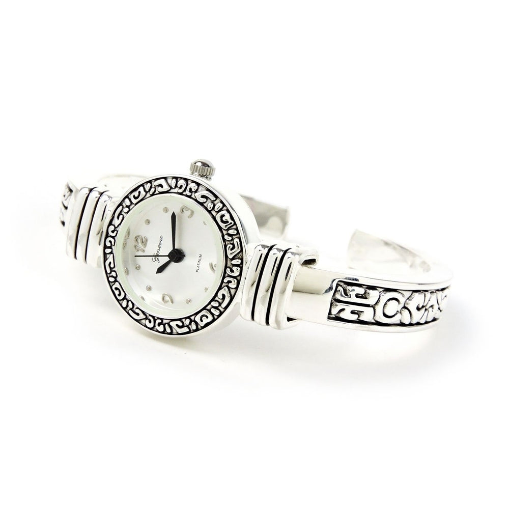 Silver Western Style Decorated Bangle Cuff Watch for Women Image 2