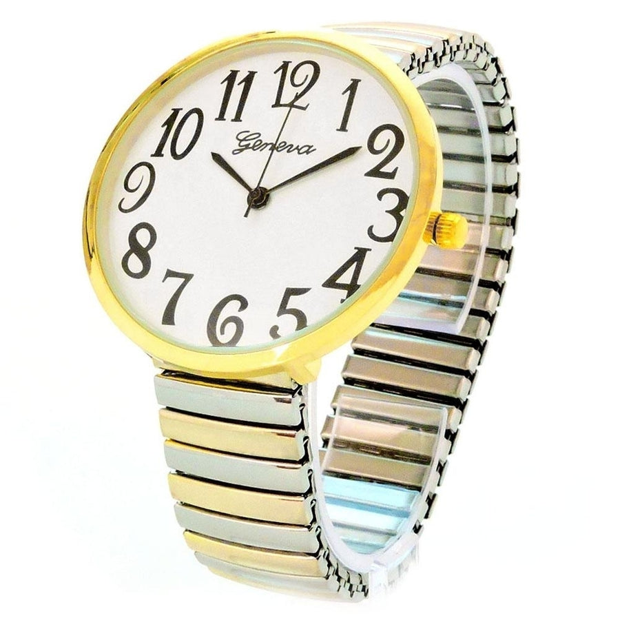 Two-Tone Super Large Round Face Extension Band Womens Watch Image 1