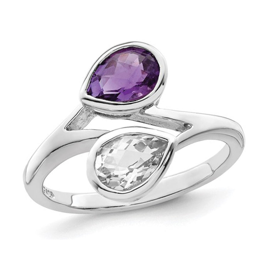 1.50 Carat (ctw) Amethyst and White Topaz Ring in Sterling Silver Image 1