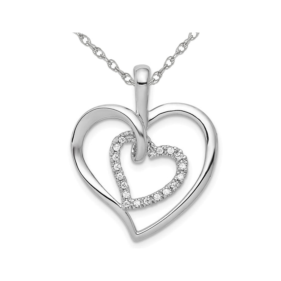 1/10 Carat (ctw) Diamond Double Heart Pendant Necklace in 14K White Gold with Chain Image 1