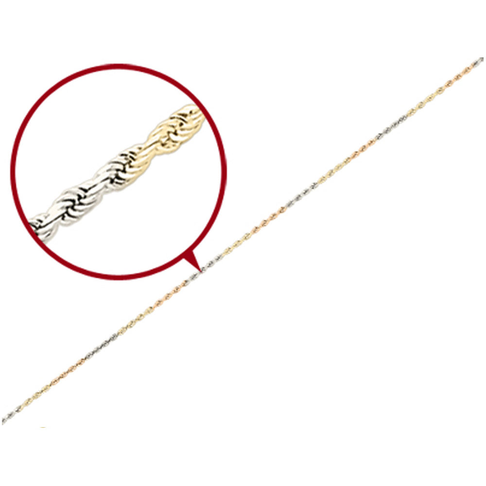 Diamond Cut Rope Chain Anklet in 14K YellowWhite and Pink Gold 9 Inches Image 2