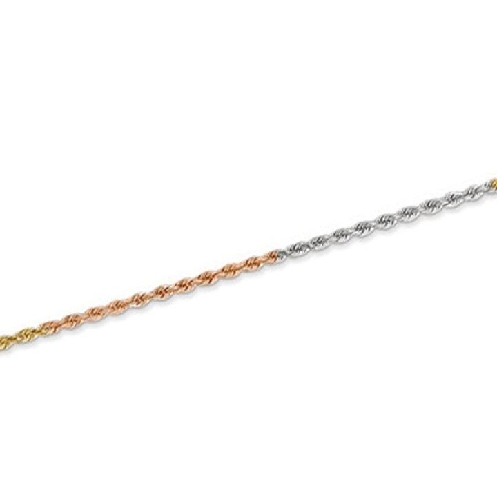 Diamond Cut Rope Chain Anklet in 14K YellowWhite and Pink Gold 9 Inches Image 4