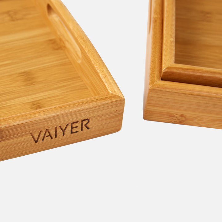 Vaiyer 3 Piece Bamboo Breakfast Serving Tray w/ HandlesNesting Serving Trays Platters Set for FoodBreakfastDinnerCoffee Image 4