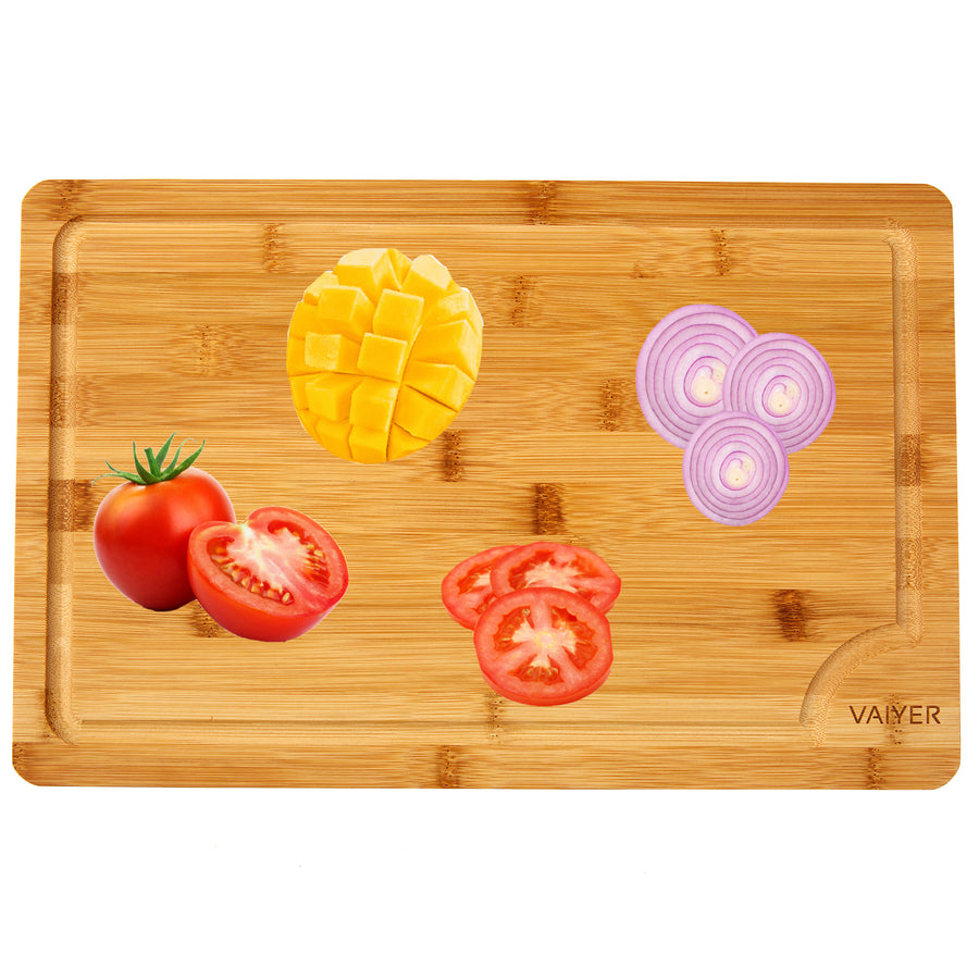 Vaiyer Organic Bamboo Cutting Board w/ Juice GrooveHeavy Duty Kitchen Chopping Board for MeatChickenFishCheese and Image 1