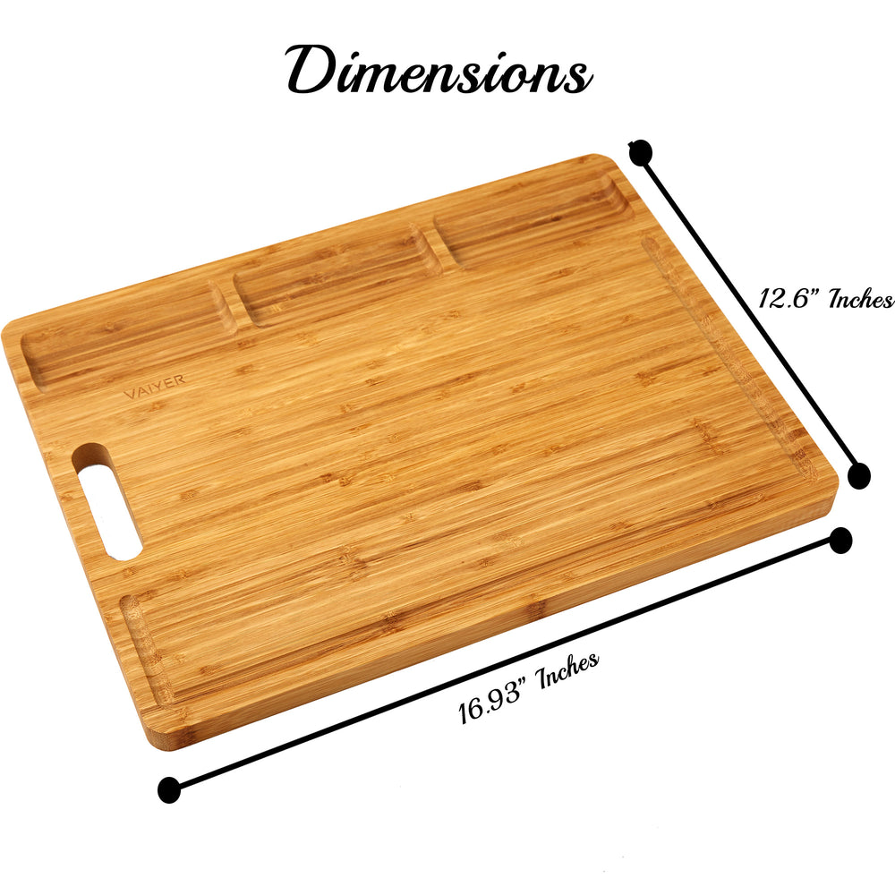 Vaiyer Bamboo Wood Cutting Board For KitchenWith 3 Built-in Compartments And Juice GroovesButcher BlockHeavy Duty Image 2