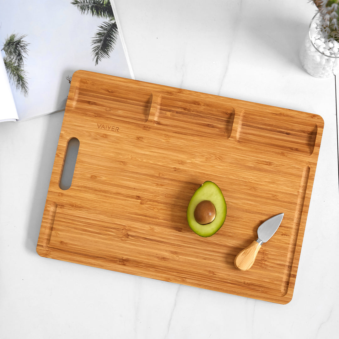 Vaiyer Bamboo Wood Cutting Board For KitchenWith 3 Built-in Compartments And Juice GroovesButcher BlockHeavy Duty Image 6