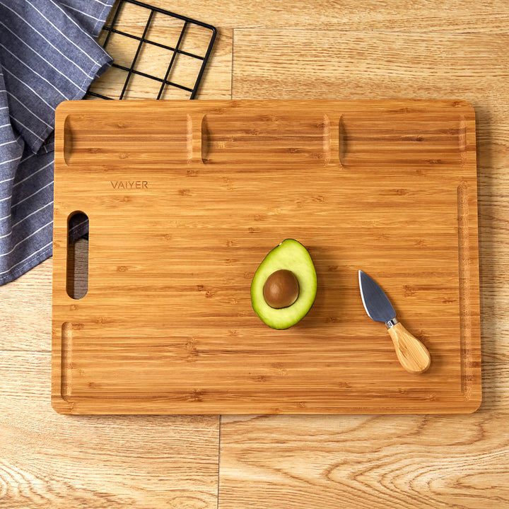 Vaiyer Bamboo Wood Cutting Board For KitchenWith 3 Built-in Compartments And Juice GroovesButcher BlockHeavy Duty Image 7
