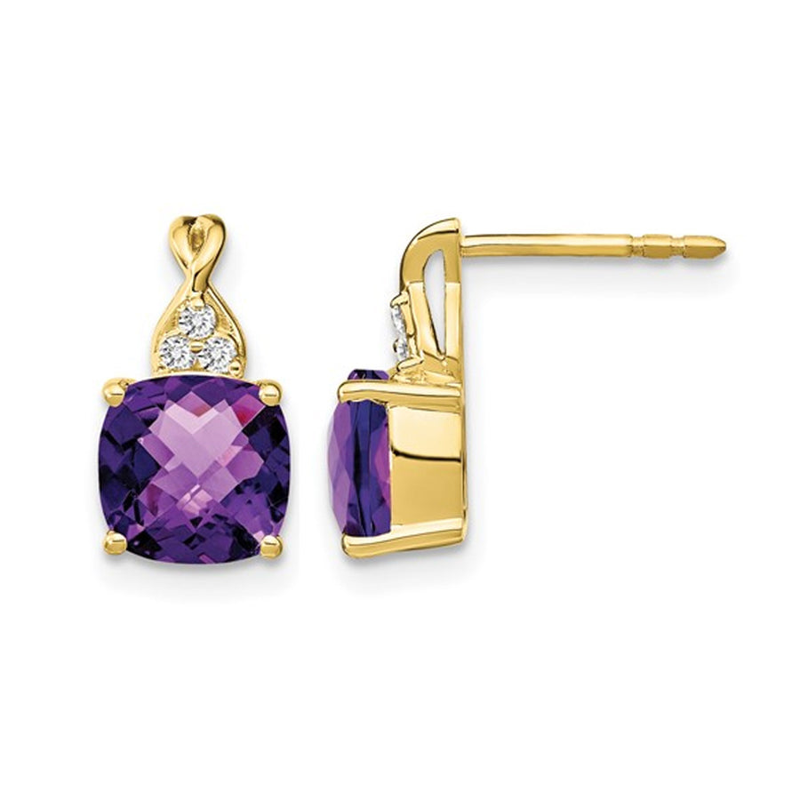 3.35 Carat (ctw) Solitaire Amethyst Earrings in 14K Yellow Gold Image 1