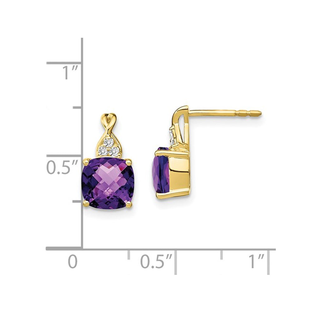3.35 Carat (ctw) Solitaire Amethyst Earrings in 10K Yellow Gold Image 2