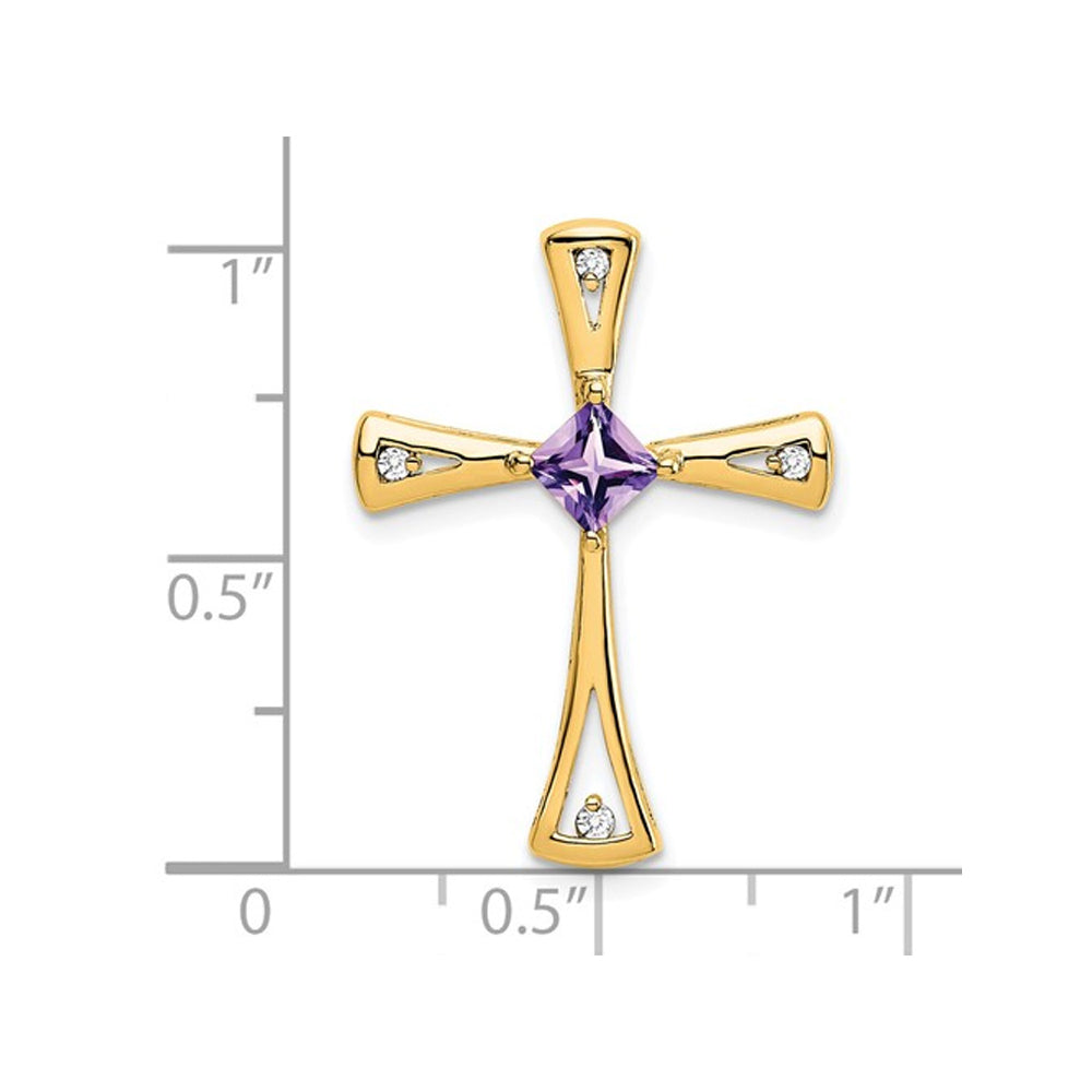 3/10 Carat (ctw) Amethyst Cross Pendant Necklace in 14K Yellow Gold with Chain Image 2