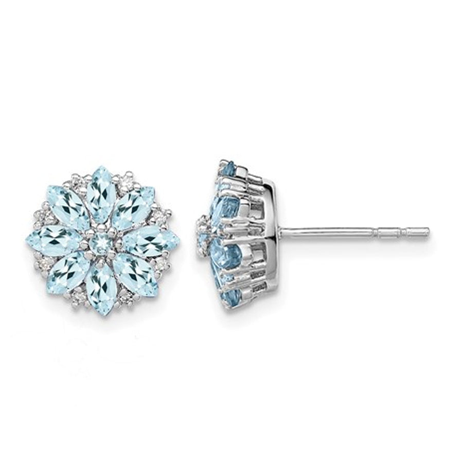 1.30 Carat (ctw) Aquamarine Cluster Earrings in Sterling Silver Image 1