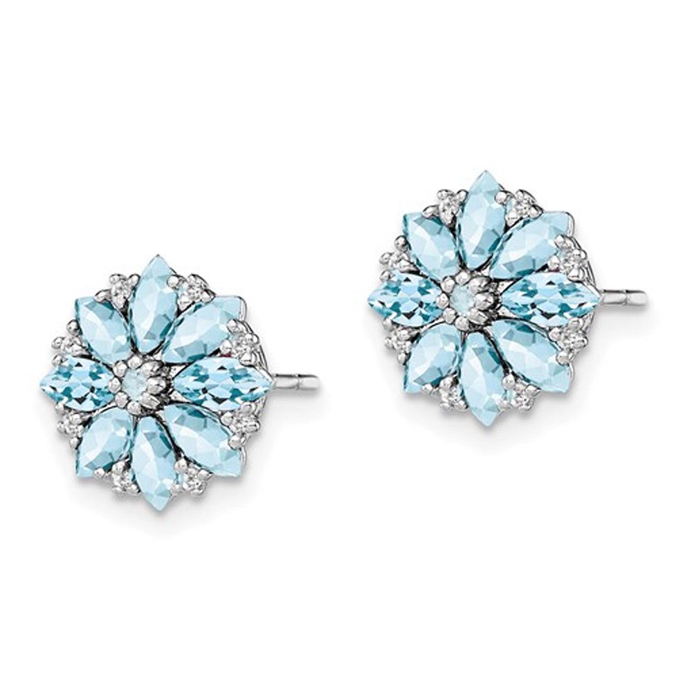 1.30 Carat (ctw) Aquamarine Cluster Earrings in Sterling Silver Image 2