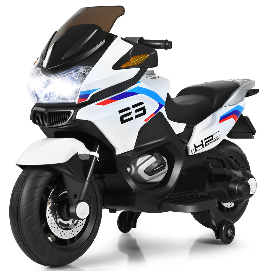 12V Kids Ride On Motorcycle Electric Motor Bike w/ Training Wheels and Light White Image 1