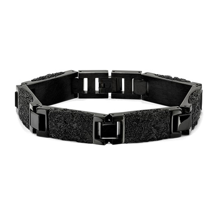 Mens Black Plated Stainless Steel Bracelet (8.50 Inches) Image 1