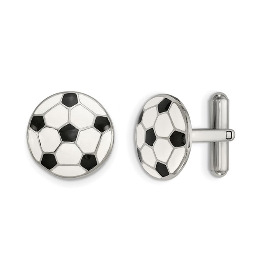 Stainless Steel Polished Soccer Ball Cuff Links Image 1