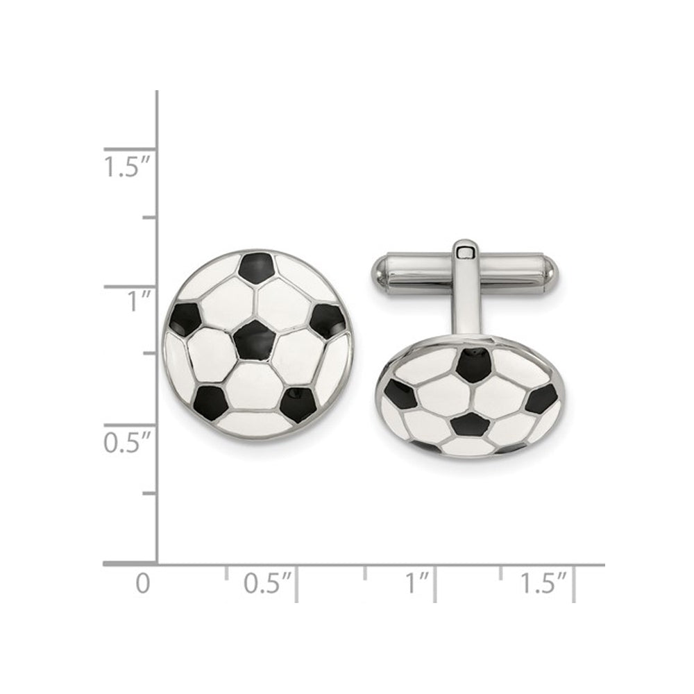 Stainless Steel Polished Soccer Ball Cuff Links Image 2