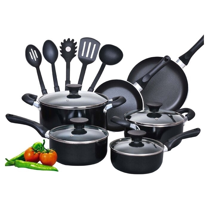 Cook N Home 15-Piece Nonstick Stay Cool Handle Cookware SetBlack Image 1
