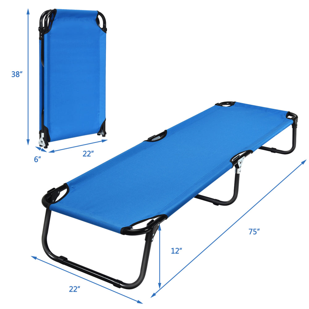 Folding Camping Bed Outdoor Military Cot Sleeping Blue Image 2