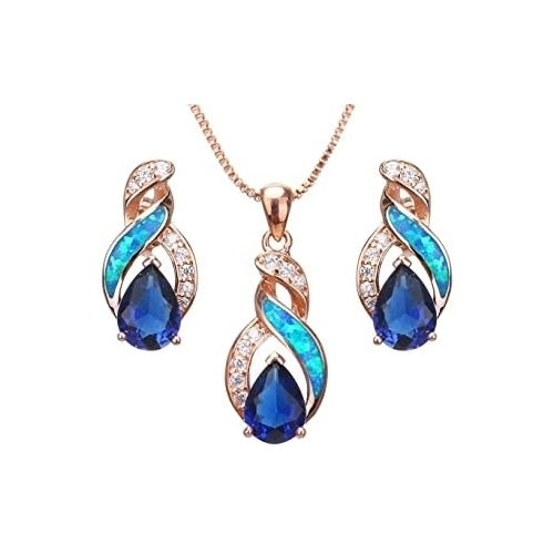 Jewelry Sets Australian Opal Blue Sapphire Necklace Earrings Image 1