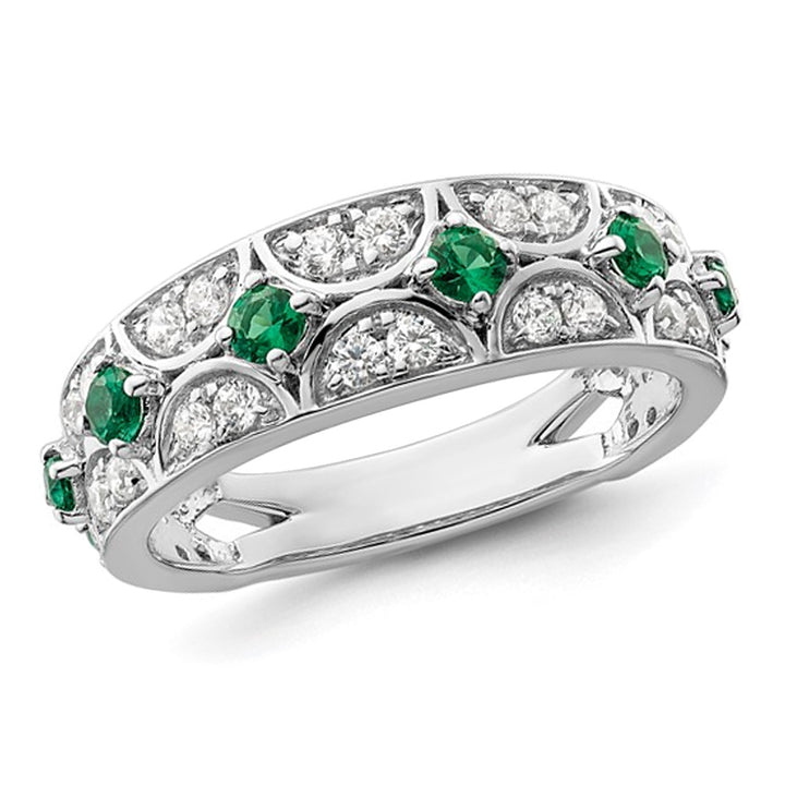 1/2 Carat (ctw) Lab-Created Emerald Band Ring in 14K White Gold with Lab-Grown Diamonds 1/3 Carat (ctw) (SIZE 7) Image 1
