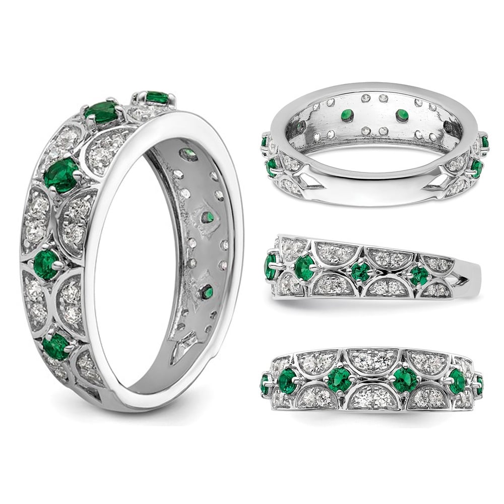 1/2 Carat (ctw) Lab-Created Emerald Band Ring in 14K White Gold with Lab-Grown Diamonds 1/3 Carat (ctw) (SIZE 7) Image 3