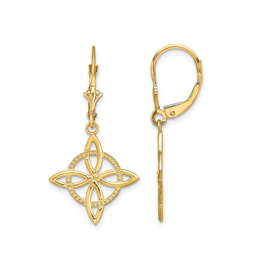 14K Yellow Gold Small Celtic Eternity Knot Leverback Earrings Image 1