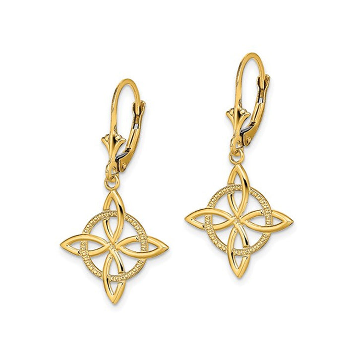 14K Yellow Gold Small Celtic Eternity Knot Leverback Earrings Image 3