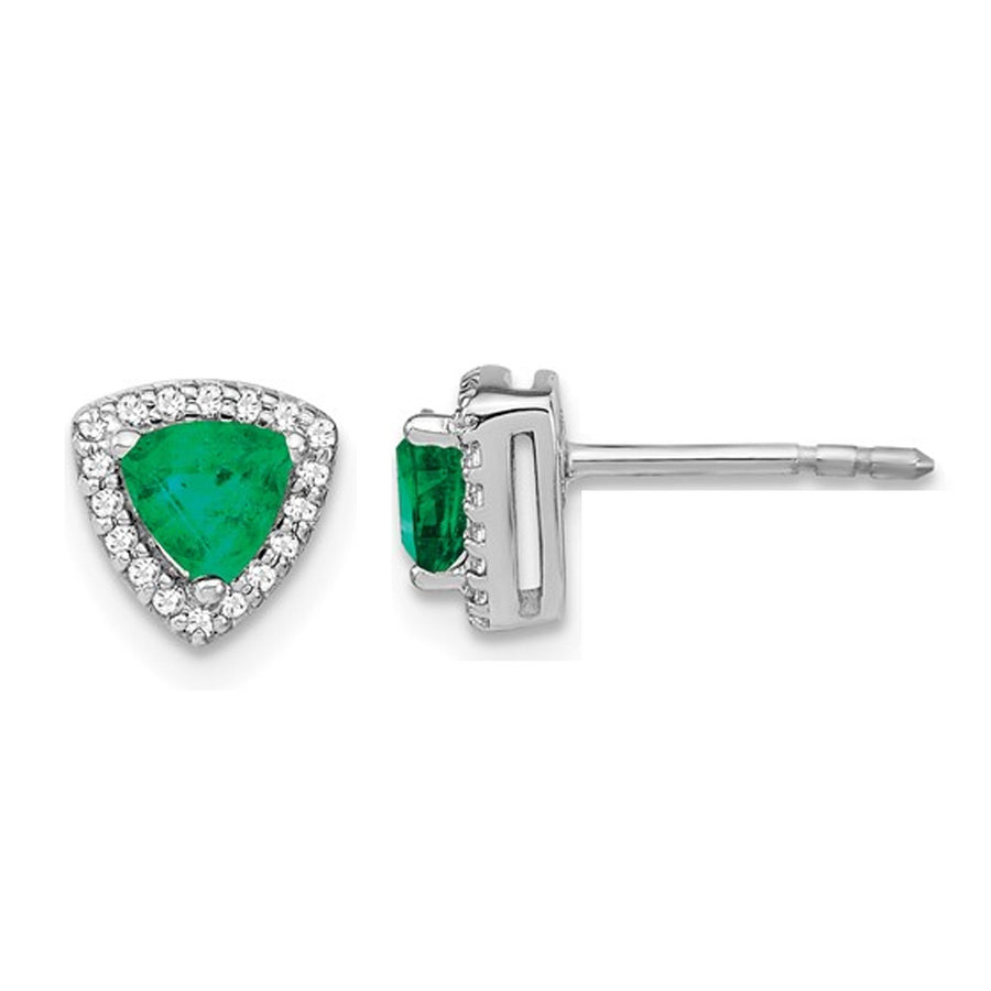 4/5 Carat (ctw) Emerald Earrings in 14K White Gold with Diamonds 1/8 carat (ctw) Image 1