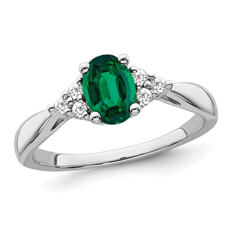 9/10 Carat (ctw) Lab-Created Emerald Ring in 14K White Gold with Diamonds Image 1