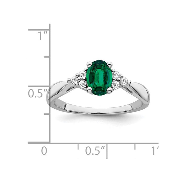 9/10 Carat (ctw) Lab-Created Emerald Ring in 14K White Gold with Diamonds Image 3