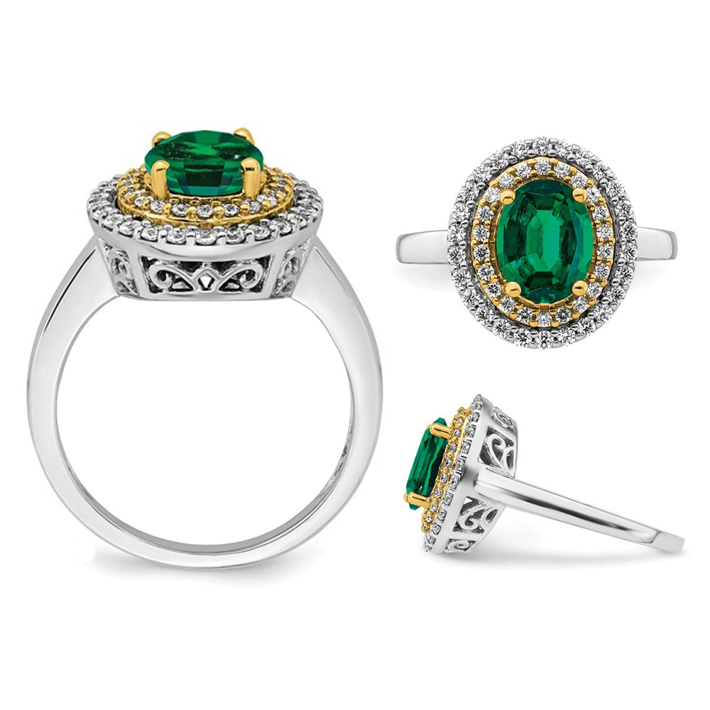 1.90 Carat (ctw) Lab-Created Emerald Halo Ring in 14K White Gold with Lab-Grown Diamonds (SIZE 7) Image 3