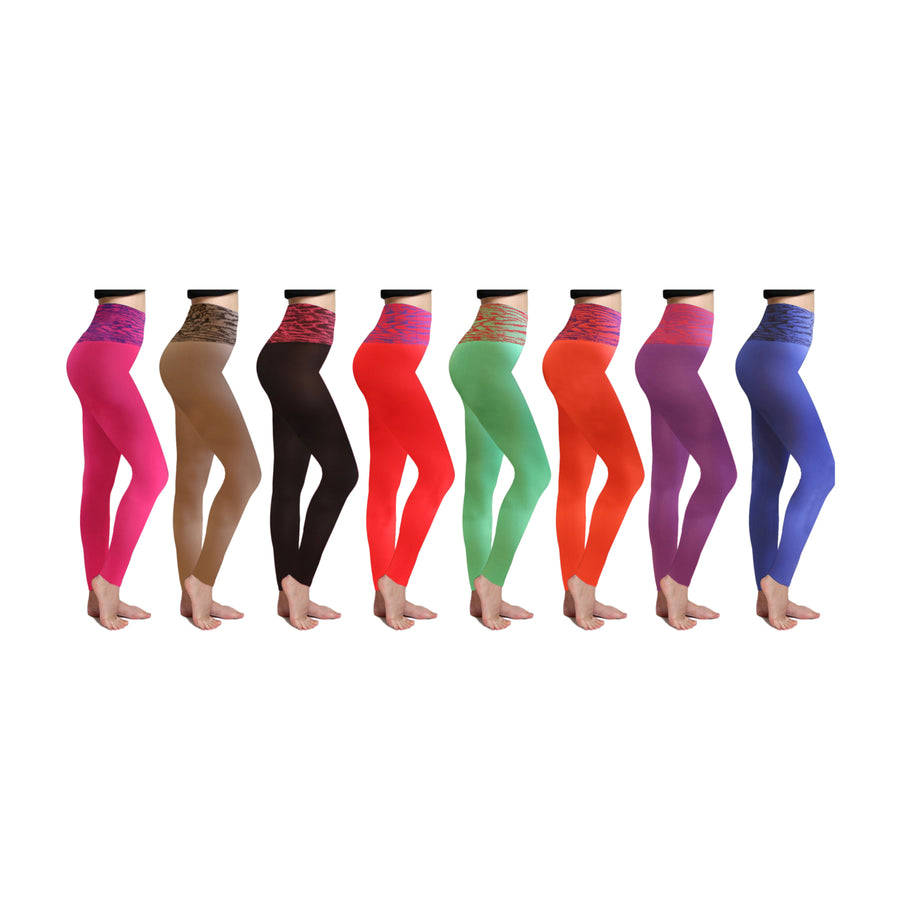 5-Pack: Ultra-Soft Two-Tone Ribbed High Waisted Leggings Image 1