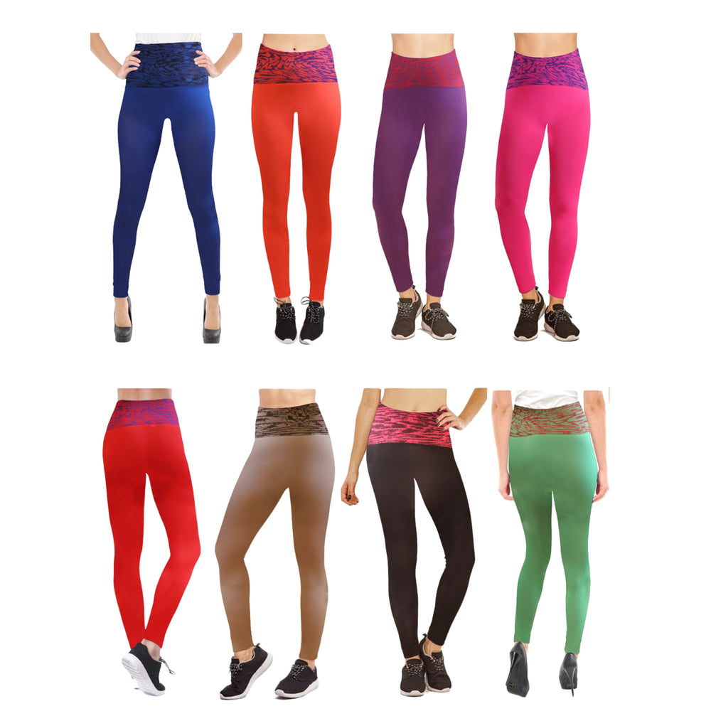 5-Pack: Ultra-Soft Two-Tone Ribbed High Waisted Leggings Image 2