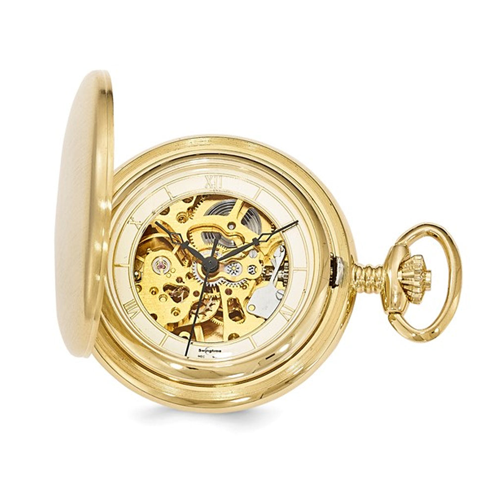 Swingtime Gold-finish Brass Mechanical Gear View Pocket Watch 42mm Image 1