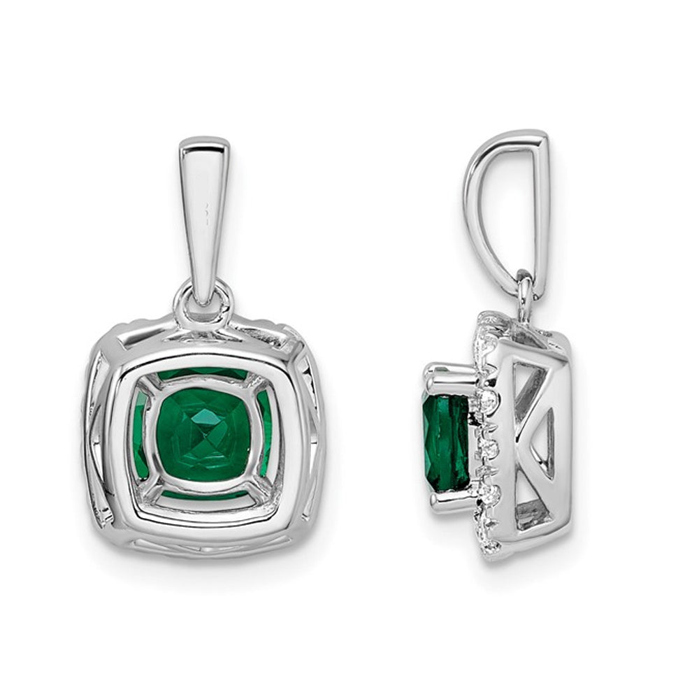 4/5 Carat (ctw) Lab-Created Emerald Halo Pendant Necklace in 14K White Gold with Chain with Lab-Grown Diamonds Image 2