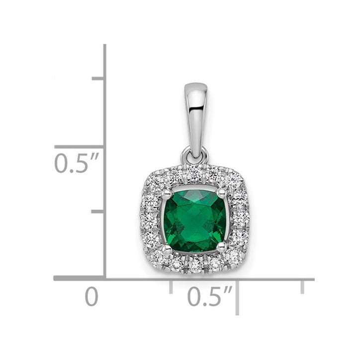 4/5 Carat (ctw) Lab-Created Emerald Halo Pendant Necklace in 14K White Gold with Chain with Lab-Grown Diamonds Image 3