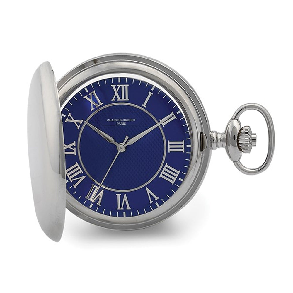 Charles Hubert Chrome Finish Blue Dial Quartz Pocket Watch Image 1