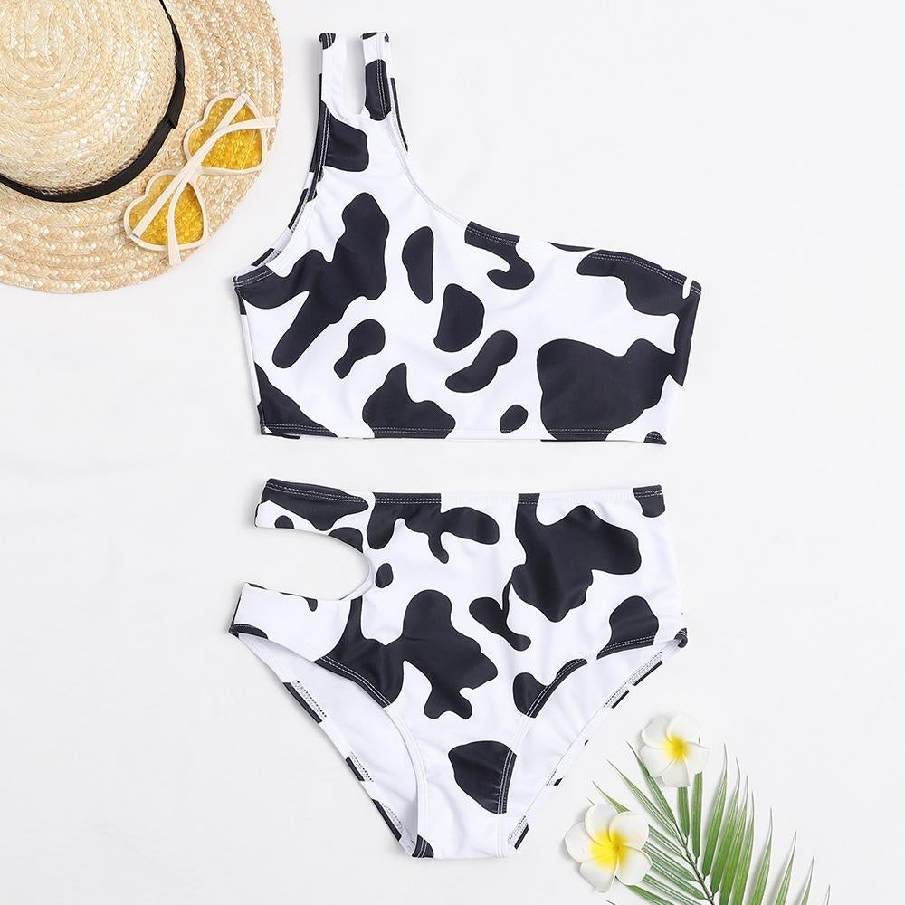 high waist split cow pattern print Bikini Set Swimsuit Swimwear Image 2