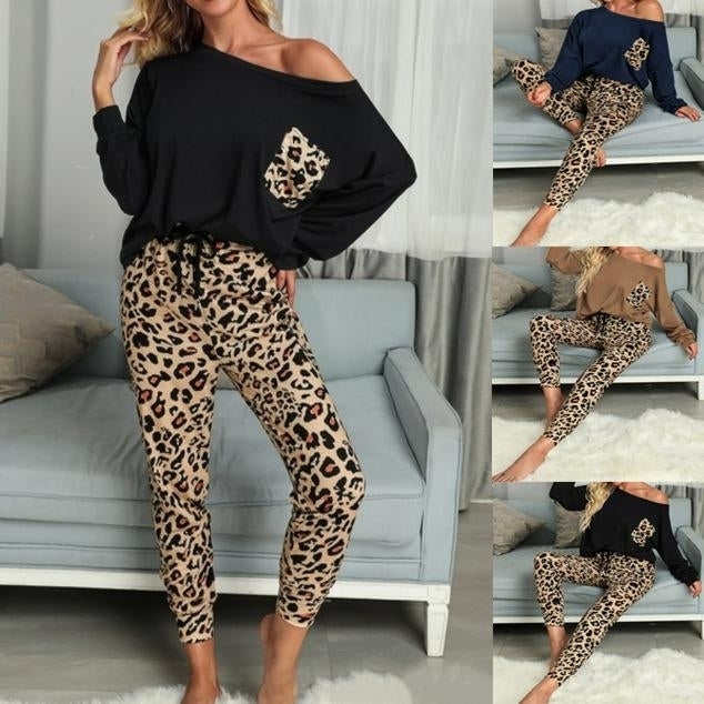 Leopard Print Pants Loose Top Set Two-Piece Image 1