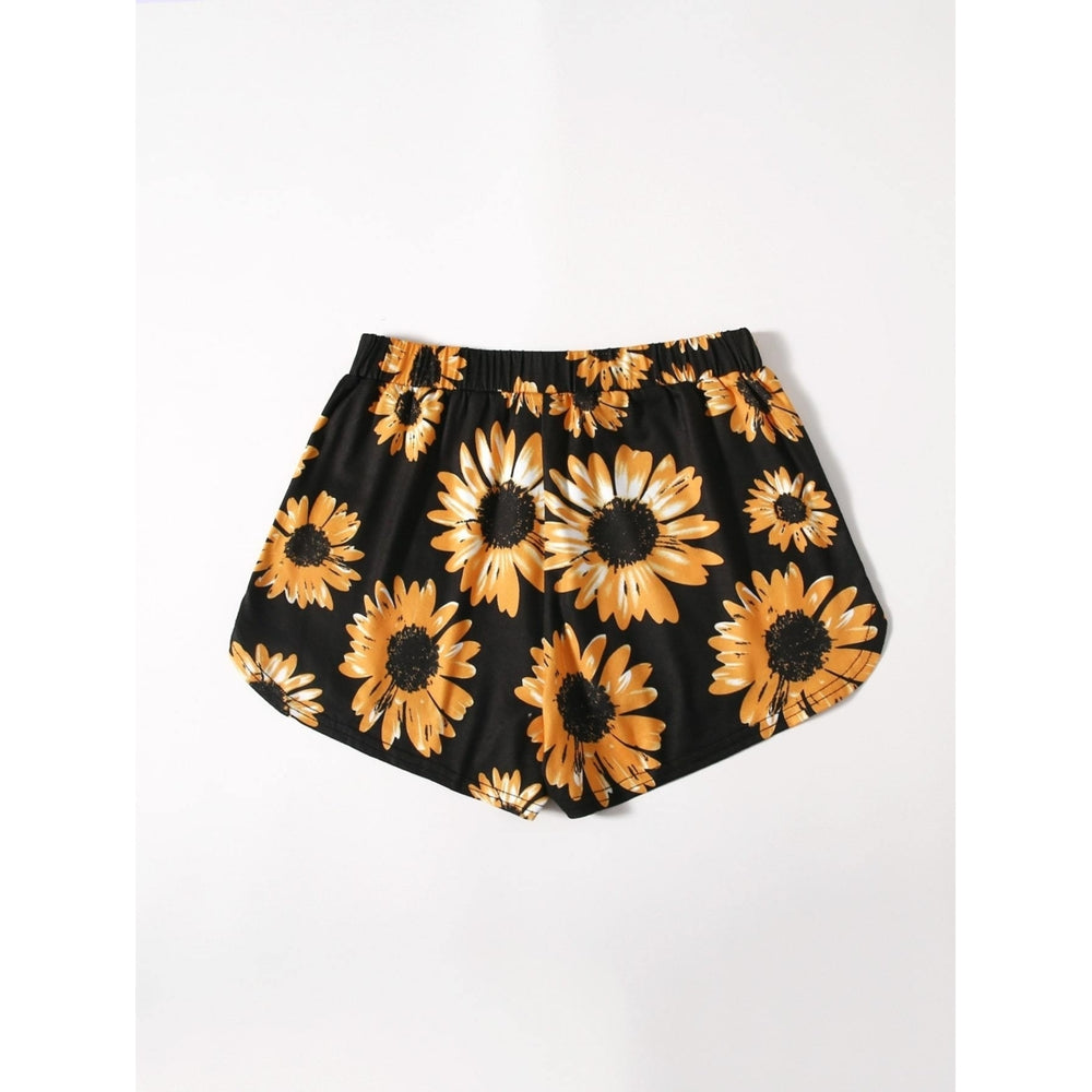 Sunflower Print Tie Front Shorts Image 2