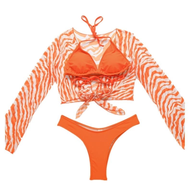 Three-piece Mesh Bikini Set Swimsuit Swimwear Image 4